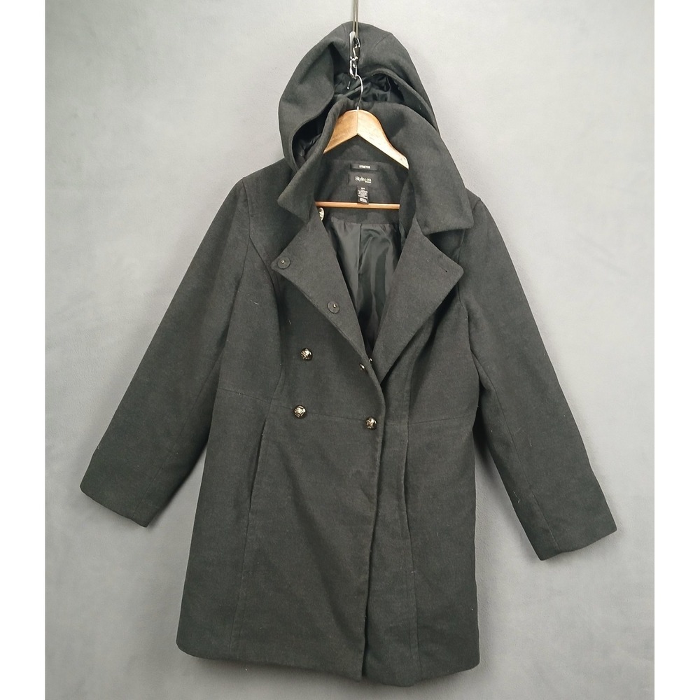 Style&Co. Pea Coat Womens 18W‎ Dark Gray Stretch Lined Hooded Double Breasted